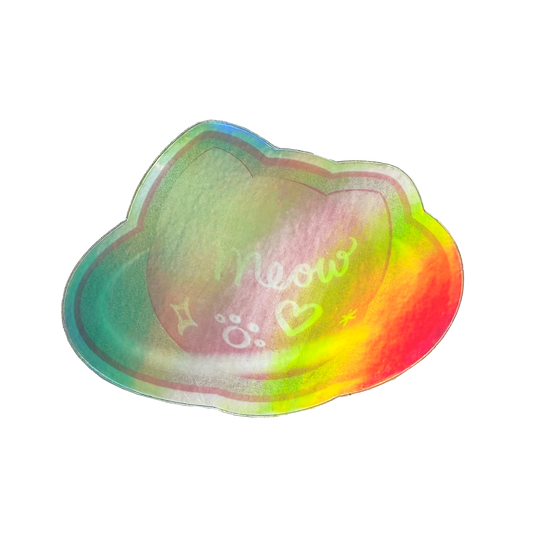 holographic meow planet sticker